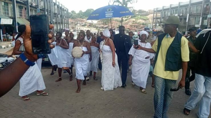 Ritual Procession in Abeokuta as Traditional Worshippers Pray for Release of Kidnapped Oyo Students and Teachers